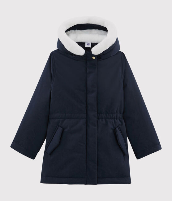 Kinderparka aus beschichteter Baumwolle für Mädchen blau SMOKING
