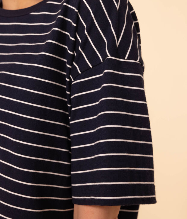 Damen-T-Shirt LE BOXY aus Baumwolle blau/weiss