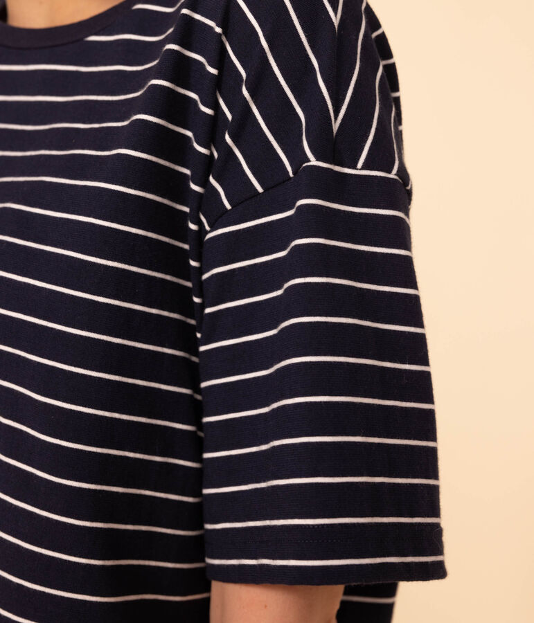 Damen-T-Shirt LE BOXY aus Baumwolle blau/weiss