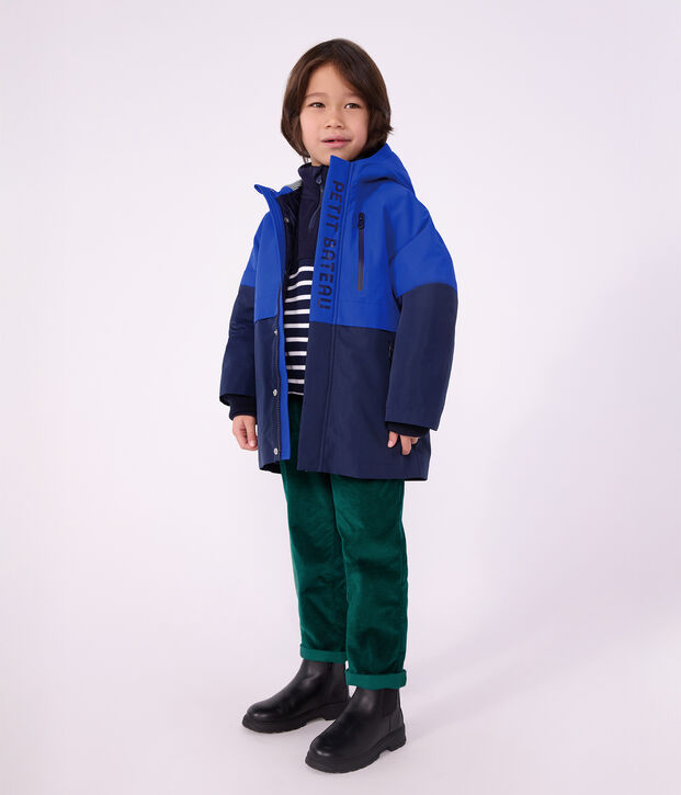 Halblanger Kinder-Parka im Colorblock blau/vielfarbig