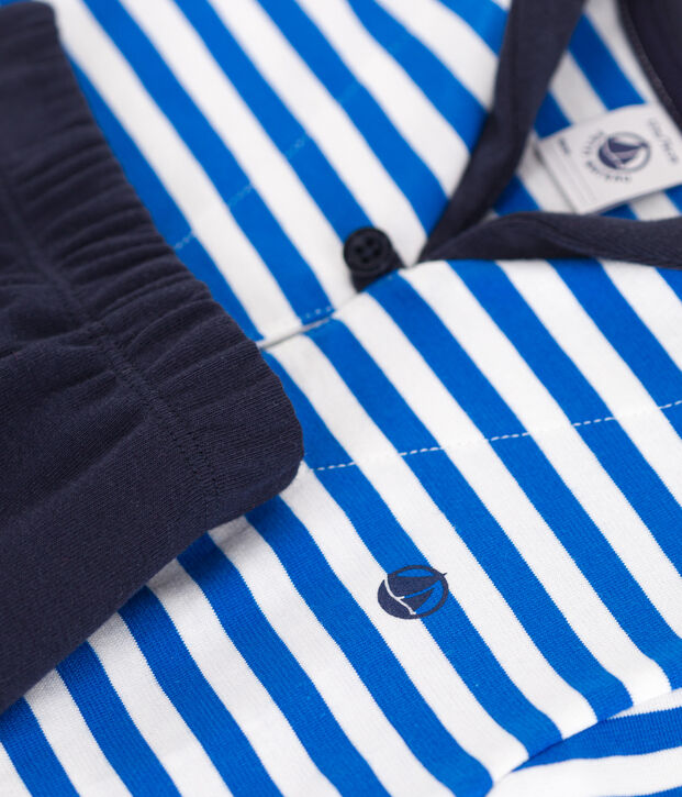 Zweiteiliges Baby-Set aus Baumwolle, T-Shirt mit Matrosenkragen blau/blau