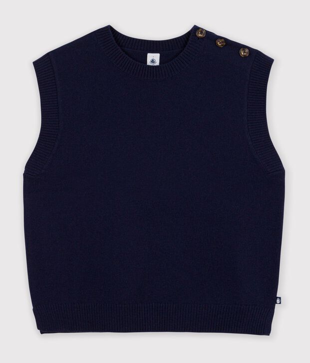 &Auml;rmelloser Damen-Pullover aus einfarbiger Wolle und Baumwolle SMOKING