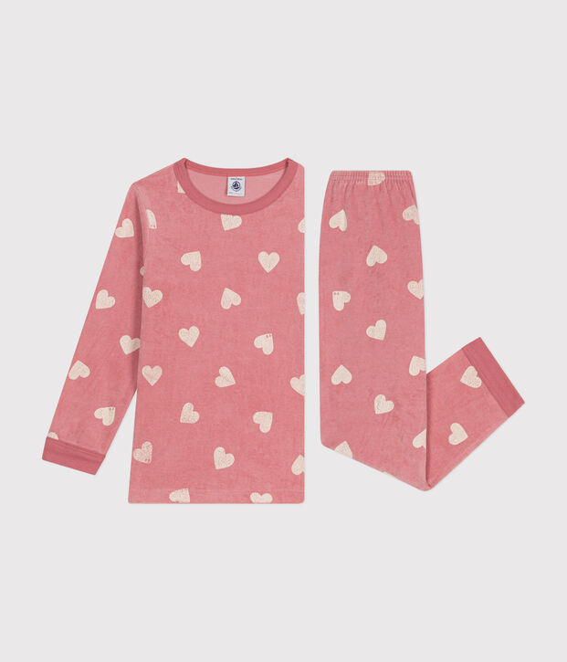 Kinder-Pyjama aus Nicki mit Herzmotiv rosa/weiss