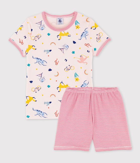 Kinder-Kurzpyjama aus Baumwolle für Mädchen rosa FLEUR/weiss MULTICO