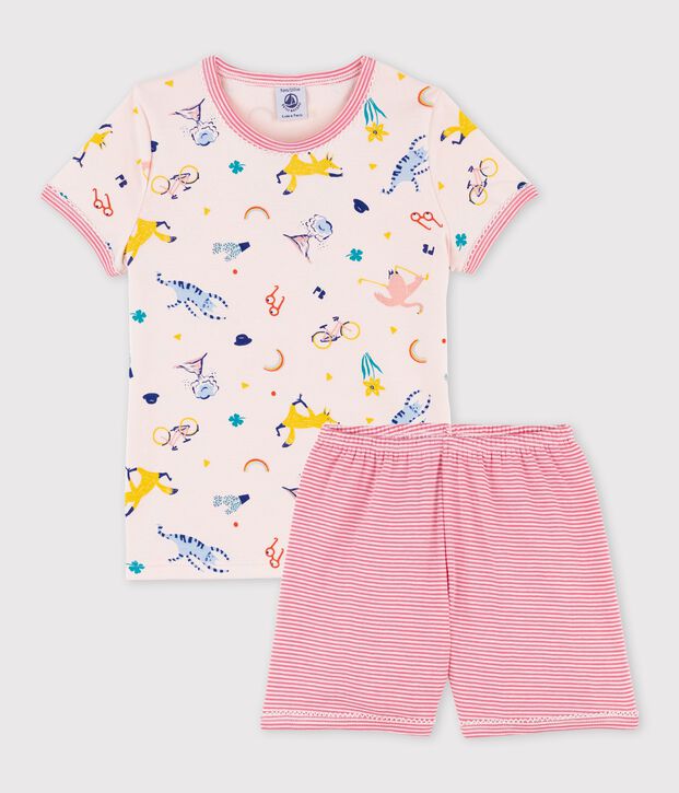 Kinder-Kurzpyjama aus Baumwolle f&uuml;r M&auml;dchen rosa/vielfarbig