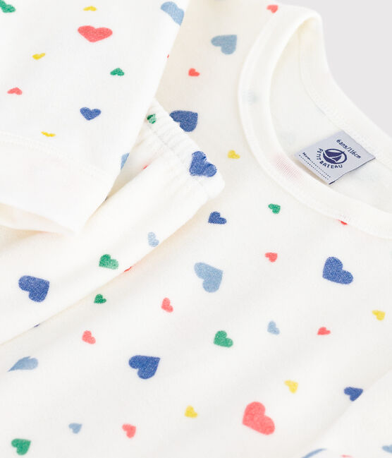 Kinder-Pyjama aus Nicki mit Herzmotiv weiss MARSHMALLOW/weiss MULTICO