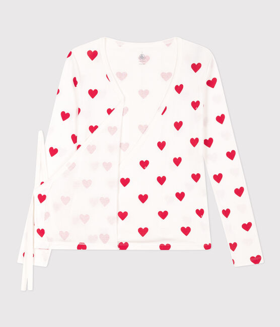 Damen-Cardigan in Wickelform aus BIO-Baumwolle weiss MARSHMALLOW/rot TERKUIT