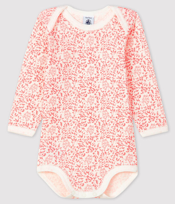 Langärmliger Baby-Body für Mädchen weiss MARSHMALLOW/rosa GRETEL