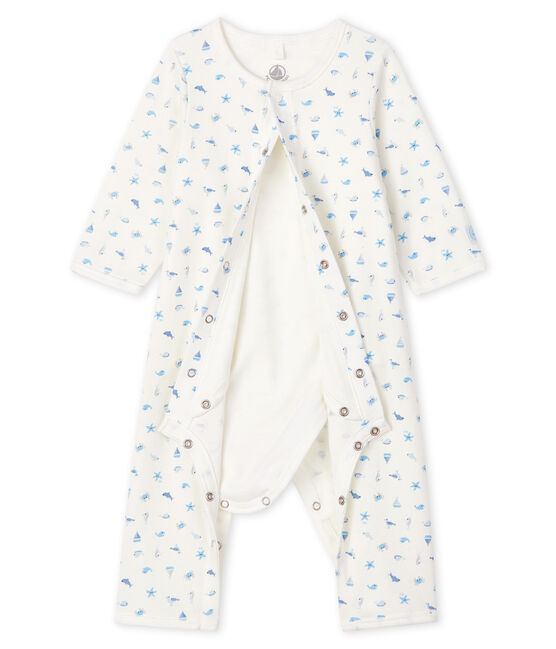 Bodyjama ohne Füße aus Rippstrick für Babys weiss MARSHMALLOW/weiss MULTICO
