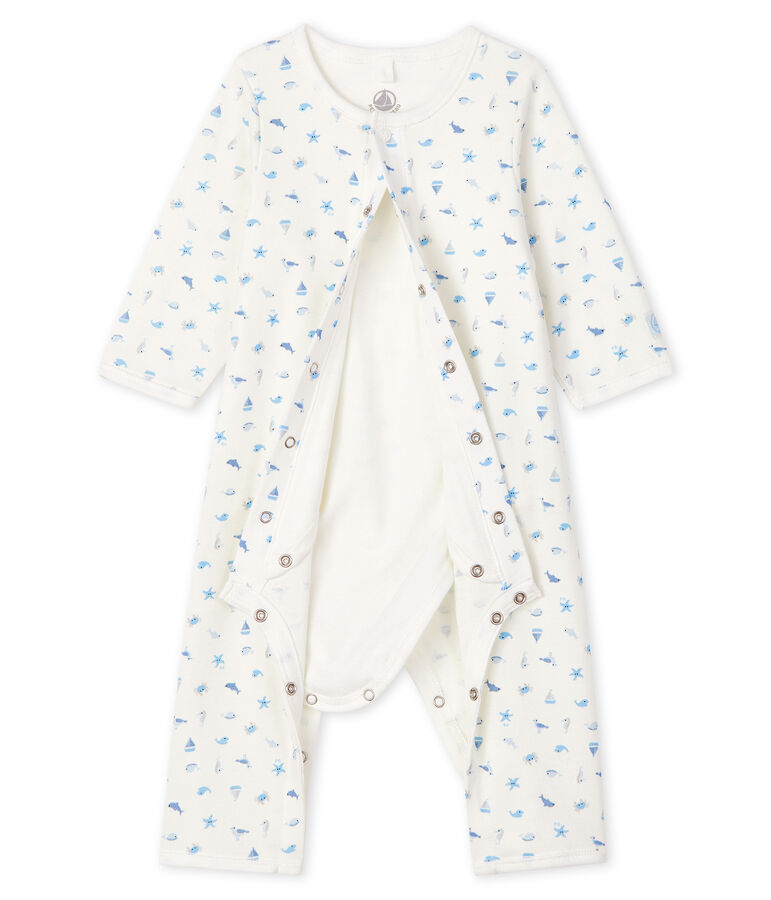 Bodyjama ohne F&uuml;&szlig;e aus Rippstrick f&uuml;r Babys weiss/vielfarbig