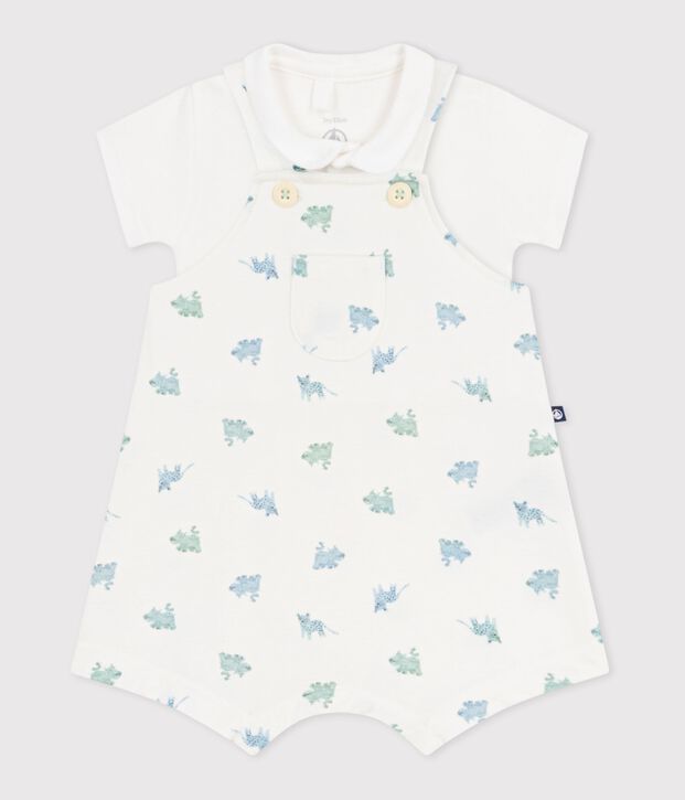 Baby-Set Latzhose und Body aus Baumwolle mit Tiermotiven weiss/vielfarbig