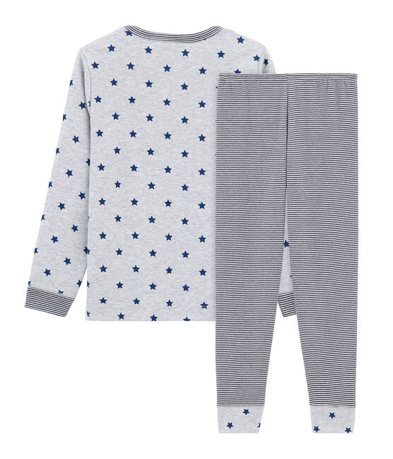 Rippstrick-Pyjama für Jungen grau POUSSIERE/weiss MULTICO