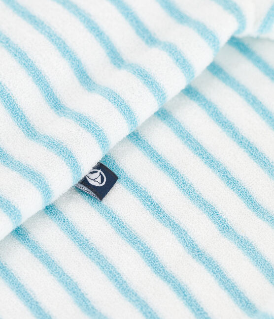 Baby-Kurzoverall aus gestreiftem Baumwoll-Frottee  blau MARSHMALLOW/ AQUATIC