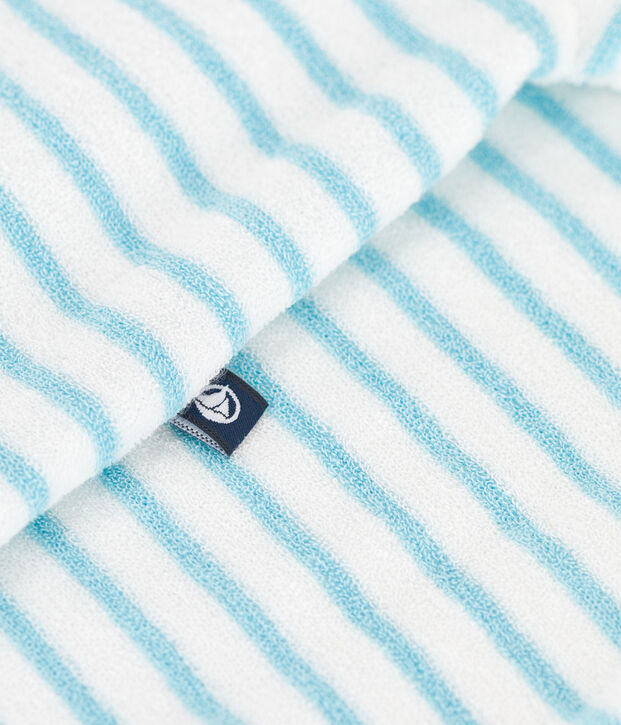 Baby-Kurzoverall aus gestreiftem Baumwoll-Frottee blau/blau