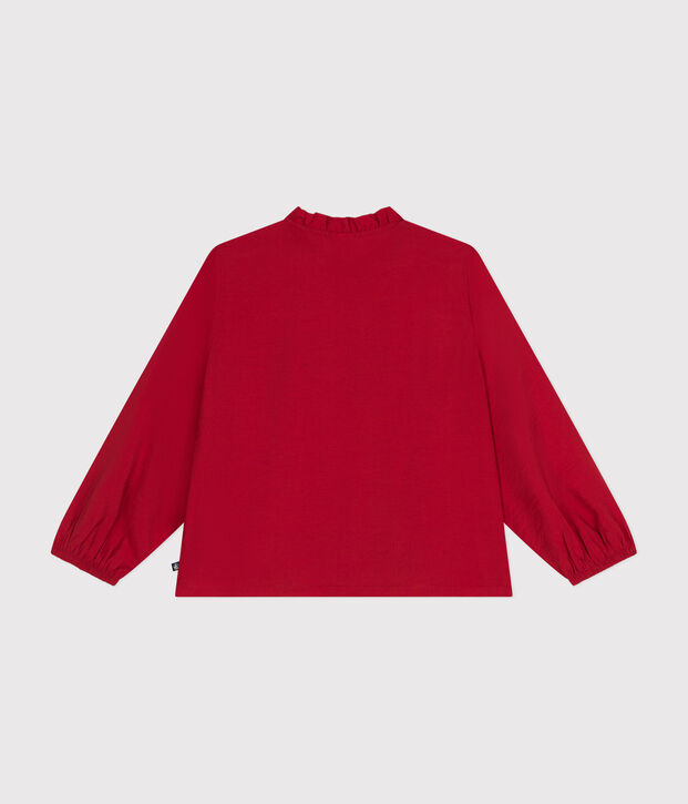 Lang&auml;rmelige Kinder-Bluse aus Leinenstoff f&uuml;r M&auml;dchen rot