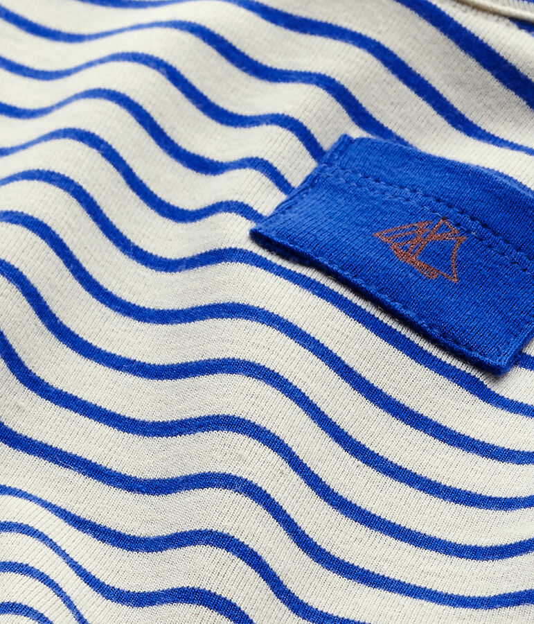 Gestreiftes Baby-Jungen-Kurzarmshirt beige/blau