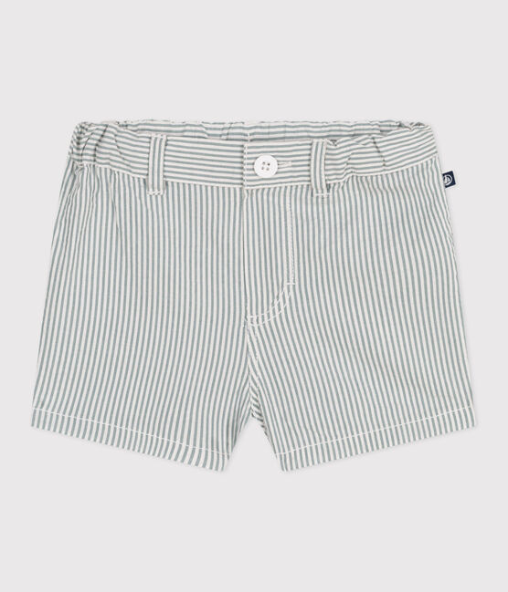 Baby-Shorts aus gestreiftem Seersucker weiss MARSHMALLOW/blau BRUT