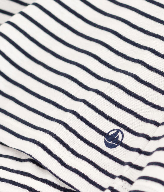 Kurzärmeliges Damen-T-Shirt "L'Iconique" aus gestreiftem Rippstrick weiss MARSHMALLOW/blau SMOKING