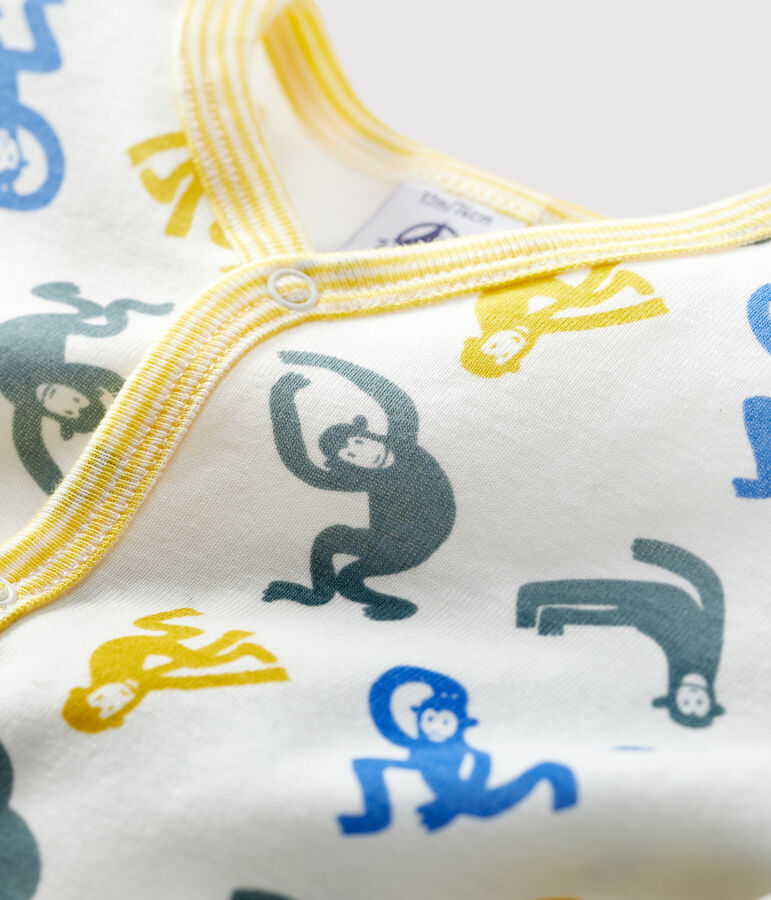Baby-Strampler aus Baumwolle mit Affen in Leuchtfarbe weiss/vielfarbig