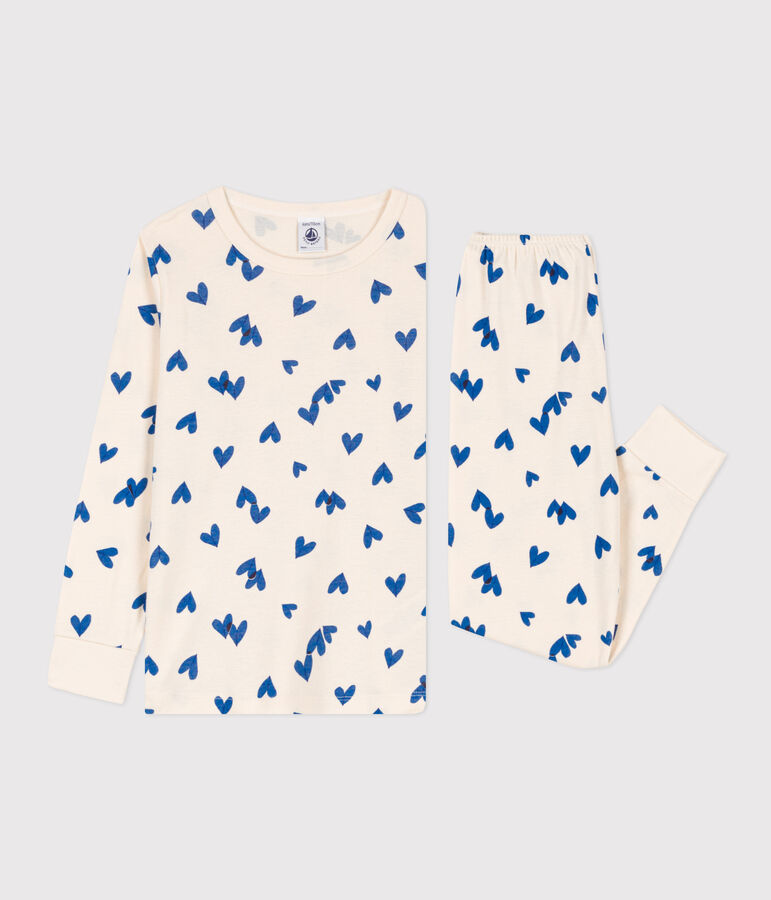 Kinderpyjama aus Baumwolle mit Herzmotiv naturfarben/vielfarbig
