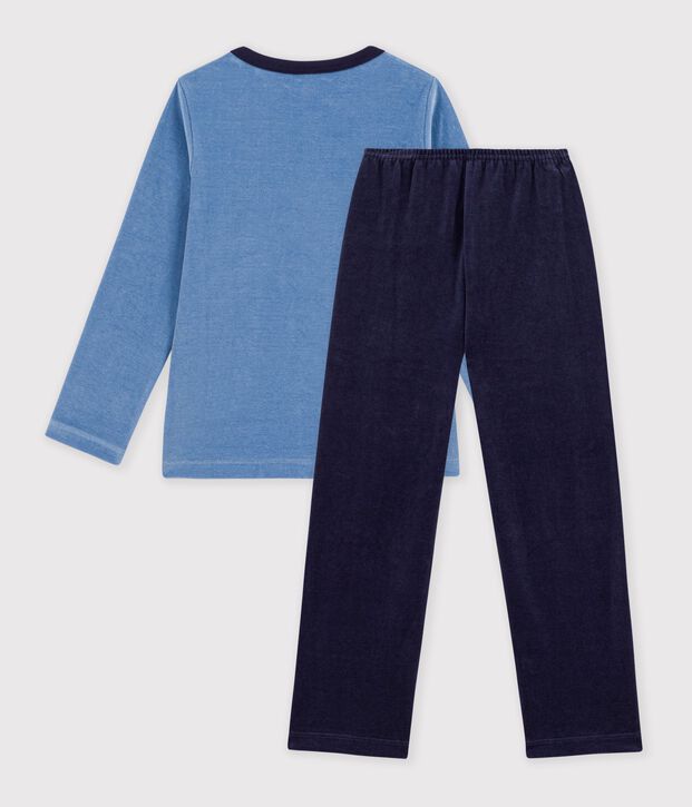 Kinder-Pyjama aus einfarbigem Nicki mit Motiv blau/blau