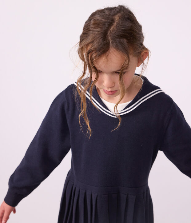 Lang&auml;rmeliges Kinder-Kleid aus einfarbiger Baumwolle SMOKING