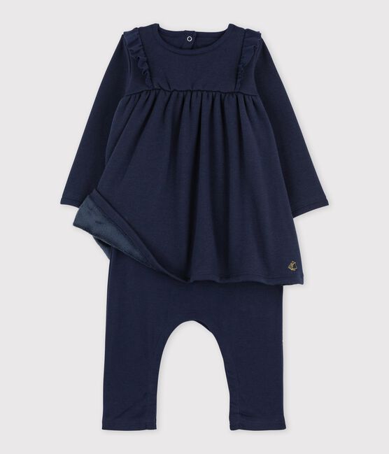 Baby-Leggingkleid aus Samtstrick für Mädchen blau SMOKING