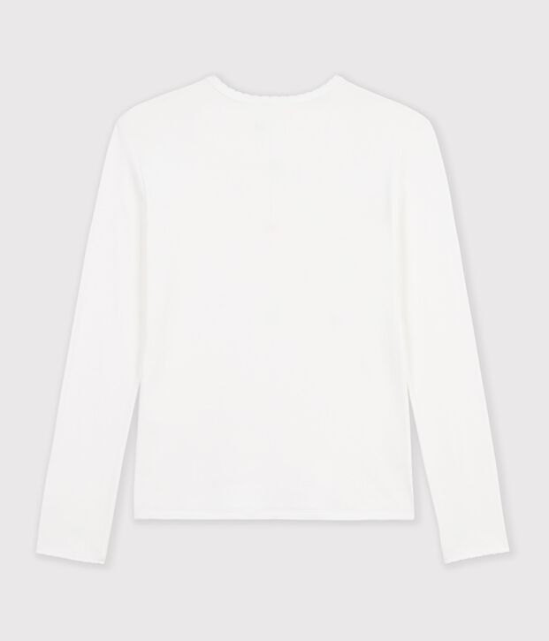 Lang&auml;rmeliges Damen-T-Shirt L'Iconique mit M&auml;usez&auml;hnchenkante aus einfarbigem Rippstrick weiss