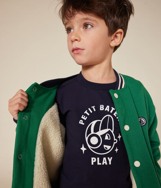 Kinder College-Jacke aus Molton und Sherpa für Jungen grün JARDIN