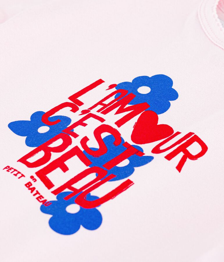 Kurz&auml;rmeliges Baby-T-Shirt aus Baumwolle mit Motiv rosa