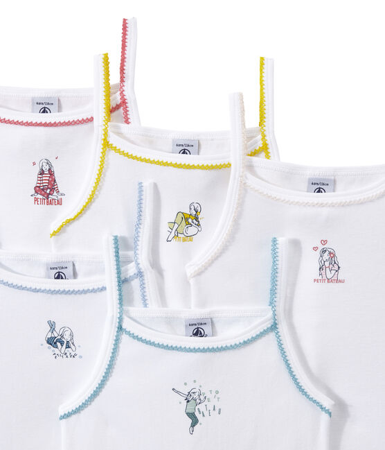 Mädchen-Spaghettiträgertops mit Motiv im 5er-Set weiss LOT