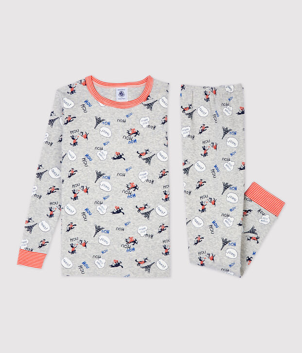 Snugfit-Kinderpyjama aus Bio-Baumwolle mit Paris-Print f&uuml;r Jungen grau/vielfarbig