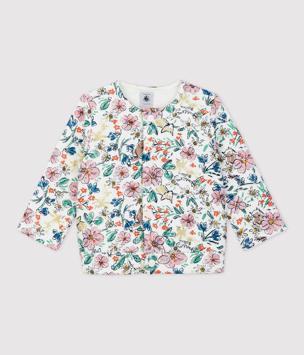 Gesteppter Baby-Cardigan. weiss/vielfarbig