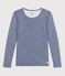 Damen-T-Shirt aus Wolle und Baumwolle mit Streifenmuster blau SMOKING/weiss MARSHMALLOW