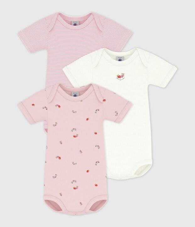 Set kurz&auml;rmelige Baby-Bodys aus Baumwolle mit Blumenmuster vielfarbig