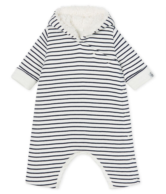 Langer Baby-Overall aus wattiertem Rippstrick weiss MARSHMALLOW/blau SMOKING CN