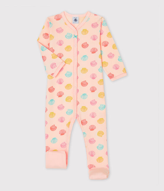 Baby-Strampler aus Rippstrick für Mädchen rosa FLEUR/weiss MULTICO