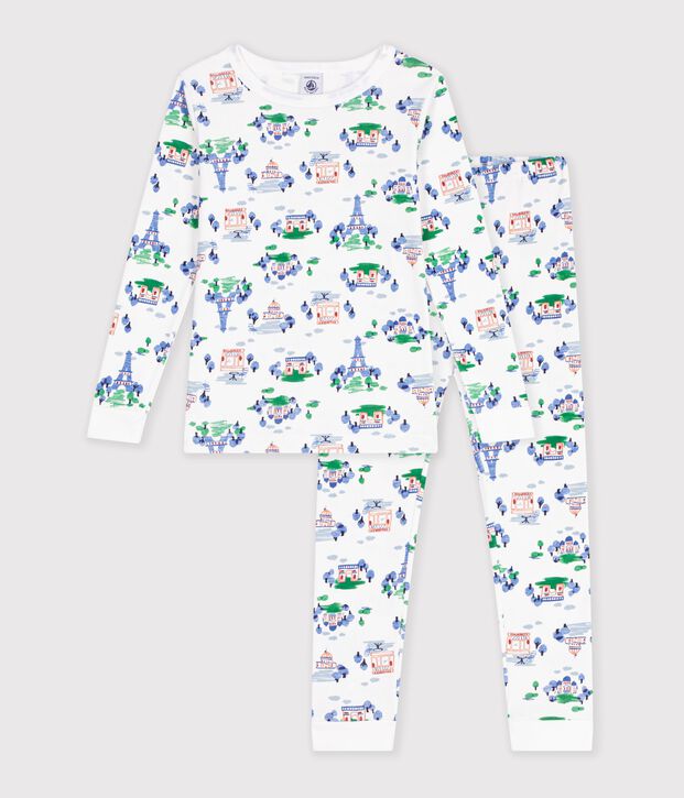 Eng anliegender Kinder-Pyjama aus gemusterter Baumwolle vielfarbig/blau/vielfarbig