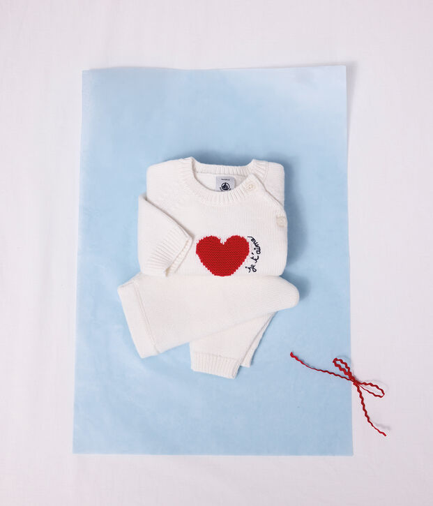 Baby-Set aus Strick mit Jacquard-Herzen rot/rot