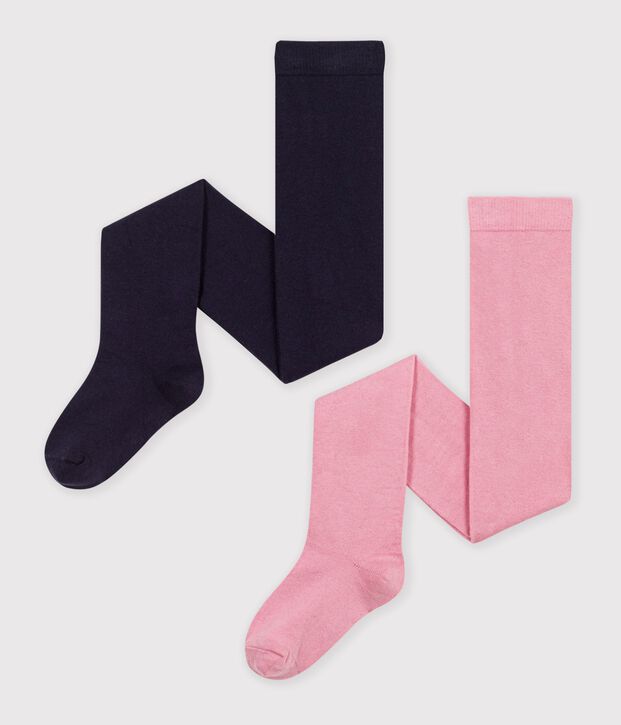 2er-Set Kinder-Strumpfhosen aus einfarbiger Baumwolle rosa/blau