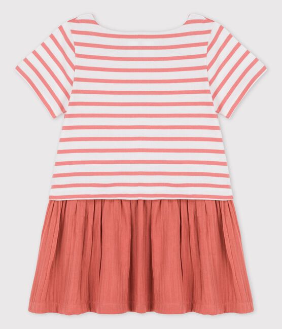 Kleid aus Bio-Baumwolljersey und -Musselinstoff für Mädchen weiss MARSHMALLOW/ PAPAYE