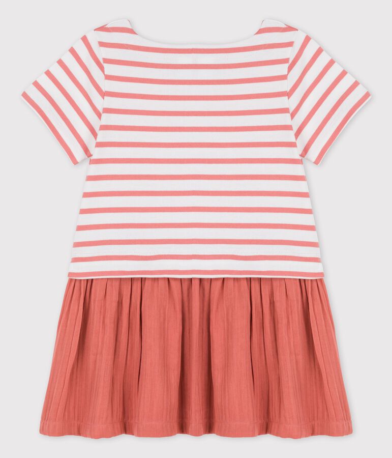 Kleid aus Bio-Baumwolljersey und -Musselinstoff f&uuml;r M&auml;dchen weiss MARSHMALLOW/ PAPAYE