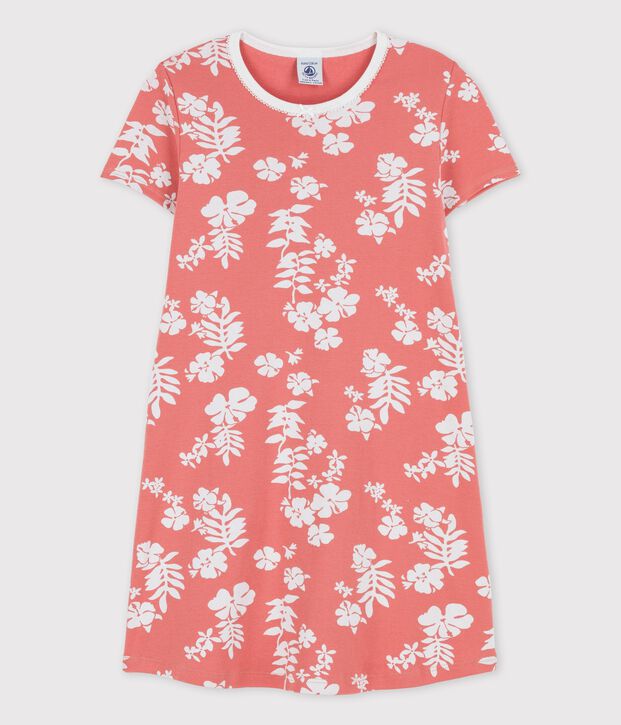 Nachthemd aus Baumwolle mit Hawaiimuster f&uuml;r M&auml;dchen rosa/weiss