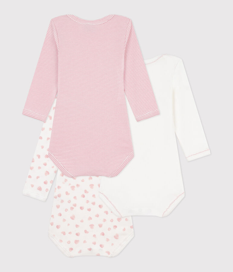 Set lang&auml;rmeliger Baby-Bodys aus Baumwolle mit Herzmotiv vielfarbig