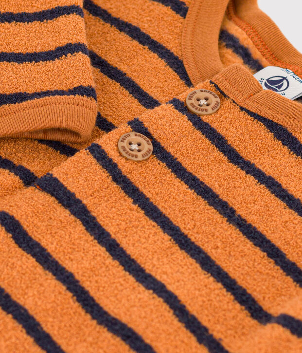 Langer Baby-Overall aus Boucl&eacute;-Frottier braun/blau