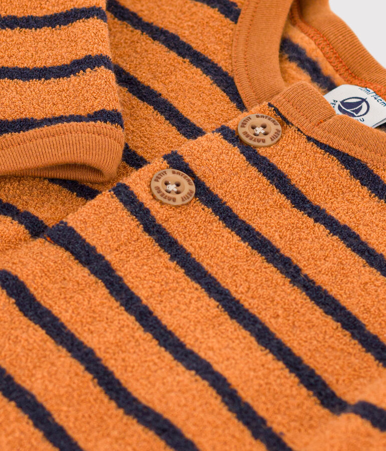 Langer Baby-Overall aus Boucl&eacute;-Frottier braun/blau