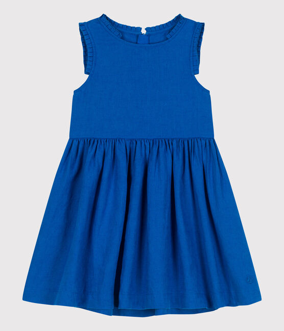 Ärmelloses Kinder-Kleid aus einfarbigem Leinen blau PORCELANA