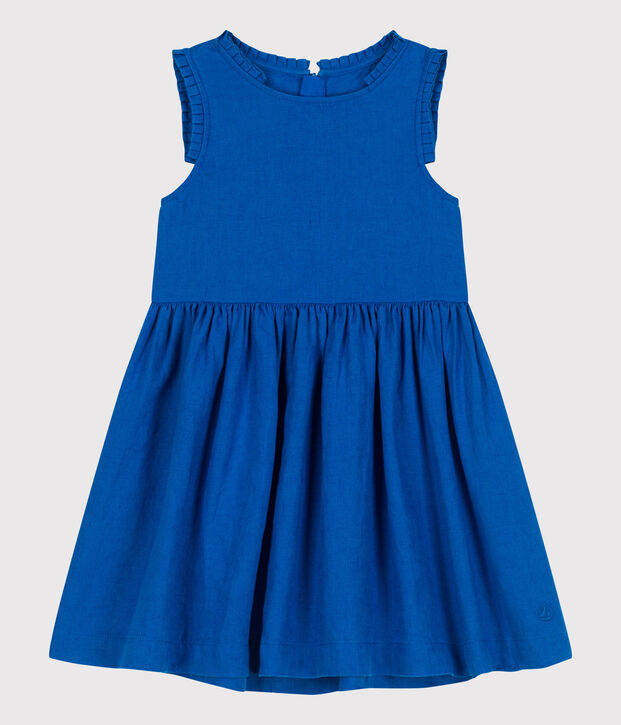&Auml;rmelloses Kinder-Kleid aus einfarbigem Leinen blau
