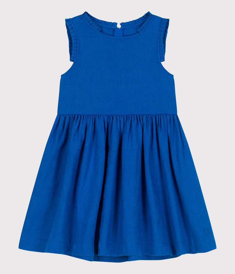 &Auml;rmelloses Kinder-Kleid aus einfarbigem Leinen blau