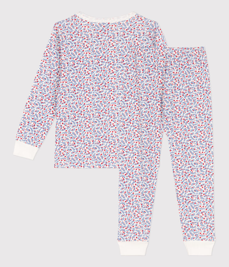 Kinderpyjama aus Baumwolle mit Blumen f&uuml;r M&auml;dchen weiss/vielfarbig